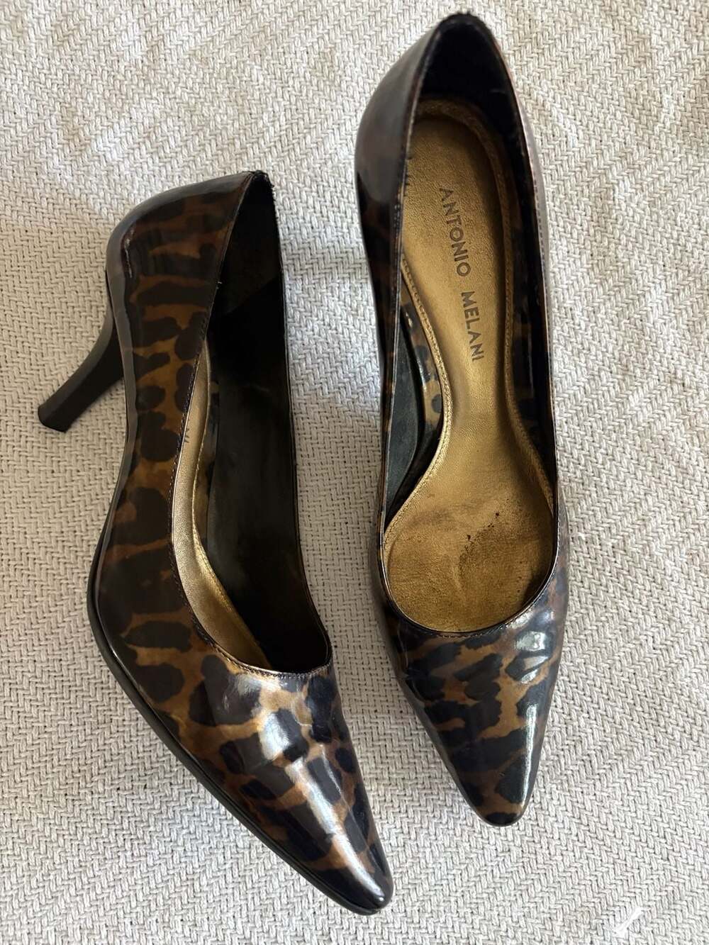 Antonio Melani Women's Leopard Print Patent Leather Pointed Toe Pumps Size 7.5M